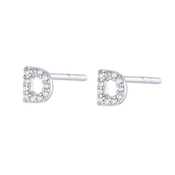 Pair of Silver Initial 'H' Stud Earrings Encrusted with Cubic Zirconia