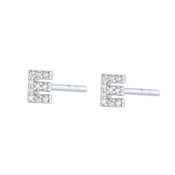 Pair of Silver Initial 'H' Stud Earrings Encrusted with Cubic Zirconia