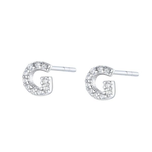 Pair of Silver Initial 'H' Stud Earrings Encrusted with Cubic Zirconia