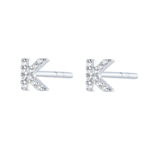 Pair of Silver Initial 'H' Stud Earrings Encrusted with Cubic Zirconia