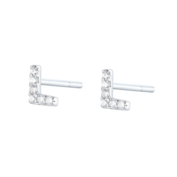 Pair of Silver Initial 'H' Stud Earrings Encrusted with Cubic Zirconia