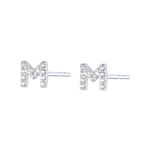 Pair of Silver Initial 'H' Stud Earrings Encrusted with Cubic Zirconia