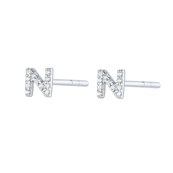 Pair of Silver Initial 'H' Stud Earrings Encrusted with Cubic Zirconia