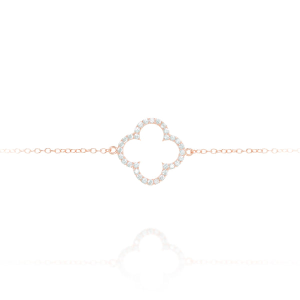 Rose gold plated silver chain bracelet with pave clover charm