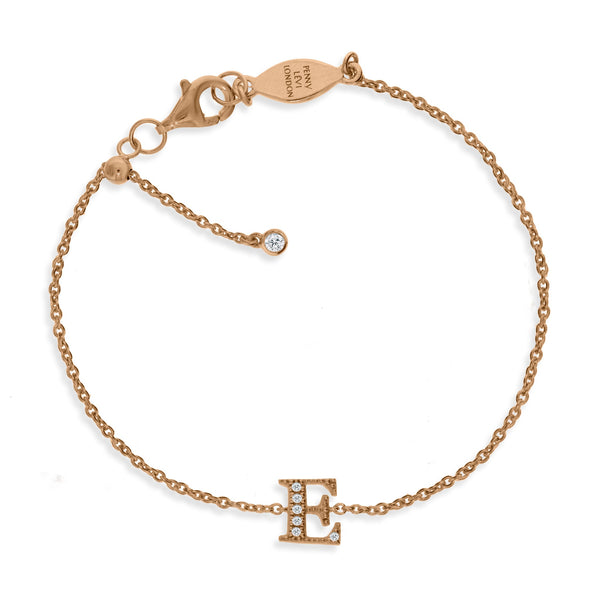 Rose gold plated initial bracelet with Cubic Zirconia stones and adjustable sliding length adapter