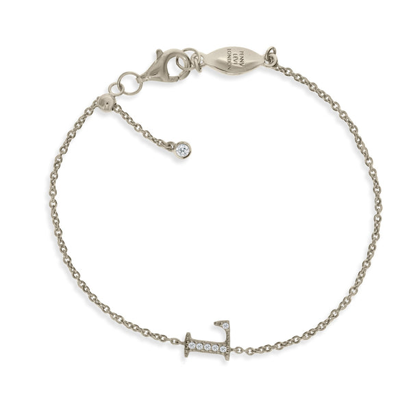 Sterling Silver Chain Initial Bracelet with Cubic Zirconia and Sliding Size Adapter