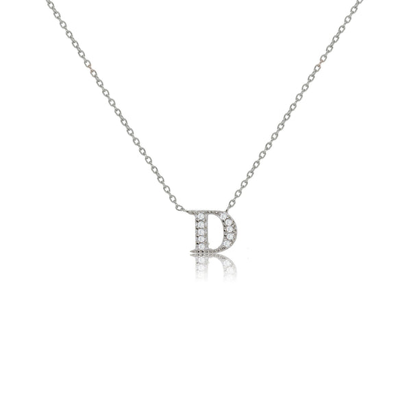 Sterling silver initial necklace with sparkling cubic zirconia stones and adjustable chain.