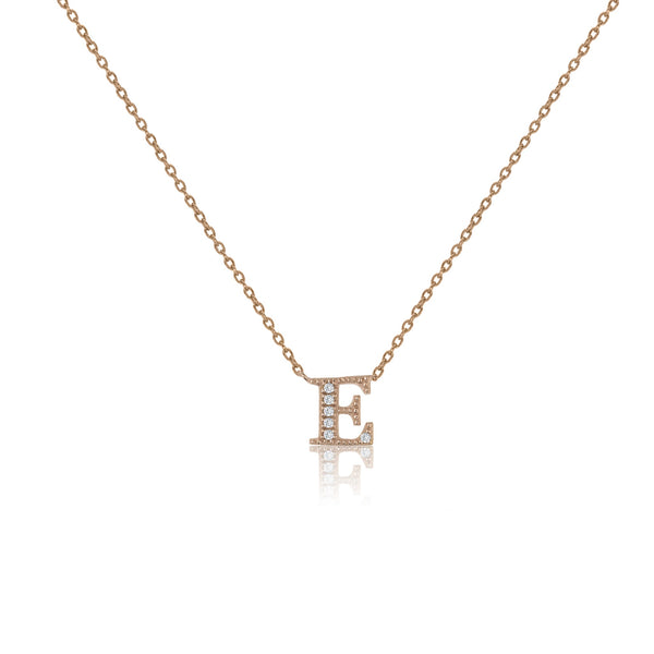 Rose Gold Plated on Silver Initial Necklace with CZ Decoration and Sliding Length Adjuster.
