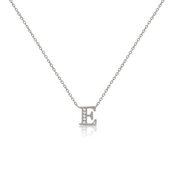 Sterling silver initial necklace with a Cubic Zirconia decorated 'E' pendant on an adjustable chain.