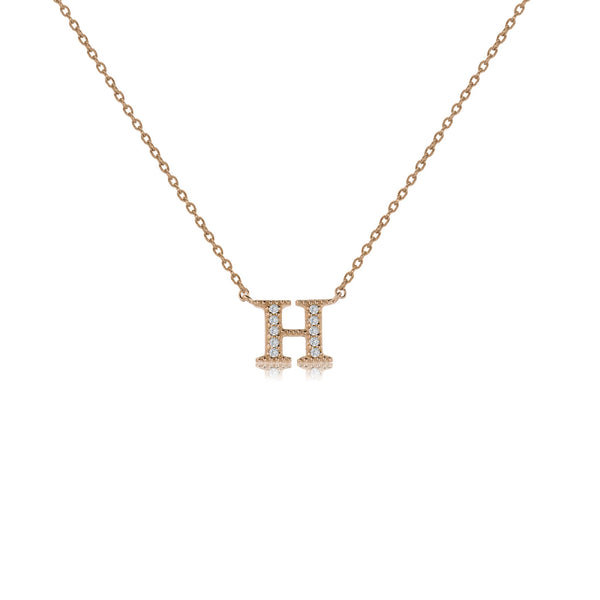 Rose Gold Plated Initial Necklace with Cubic Zirconia Decoration and Sliding Length Adjuster.