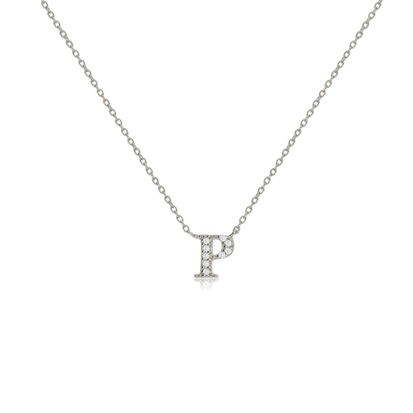 Sterling Silver Initial Necklace with CZ Decoration and Sliding Length Adjuster
