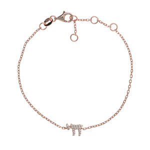 Rose-Gold Chain Bracelet with Chai Symbol and Cubic Zirconia