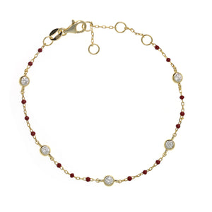 Gold-plated Chain Bracelet with Bordo Beads and Cubic Zirconia Studs