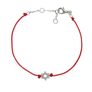Silver Star of David Red String Bracelet with Cubic Zirconia
