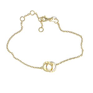 Gold-plated "Never Forget" Chain Bracelet with Two Interlocking Rings
