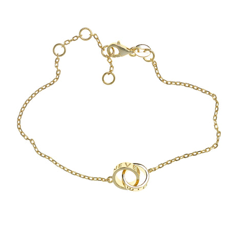 Gold-plated "Never Forget" Chain Bracelet with Two Interlocking Rings