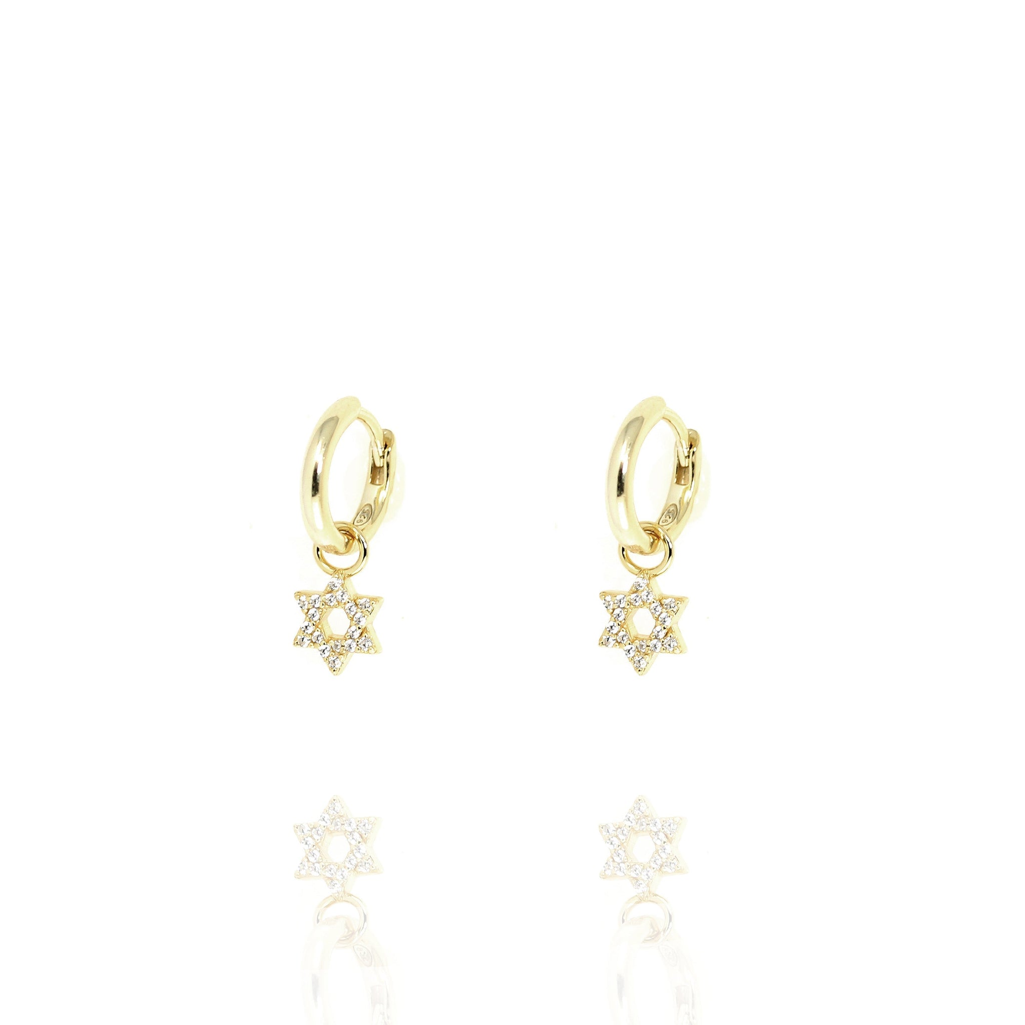 Gold-plated Huggie Earrings with Hanging Star of David and Cubic Zirconia