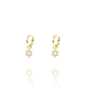 Gold-plated Huggie Earrings with Hanging Star of David and Cubic Zirconia