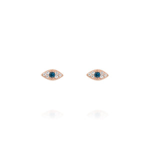 

Rose Gold Plated Evil Eye Pave Stud Earrings with Blue Centre Stone and Cubic Zirconia

