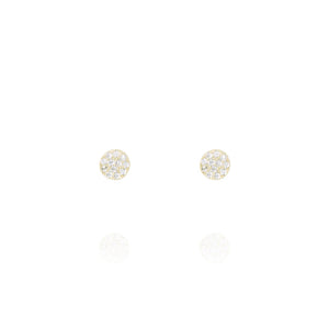 
Gold plated silver pave disk ear studs with sparkling stones  .

