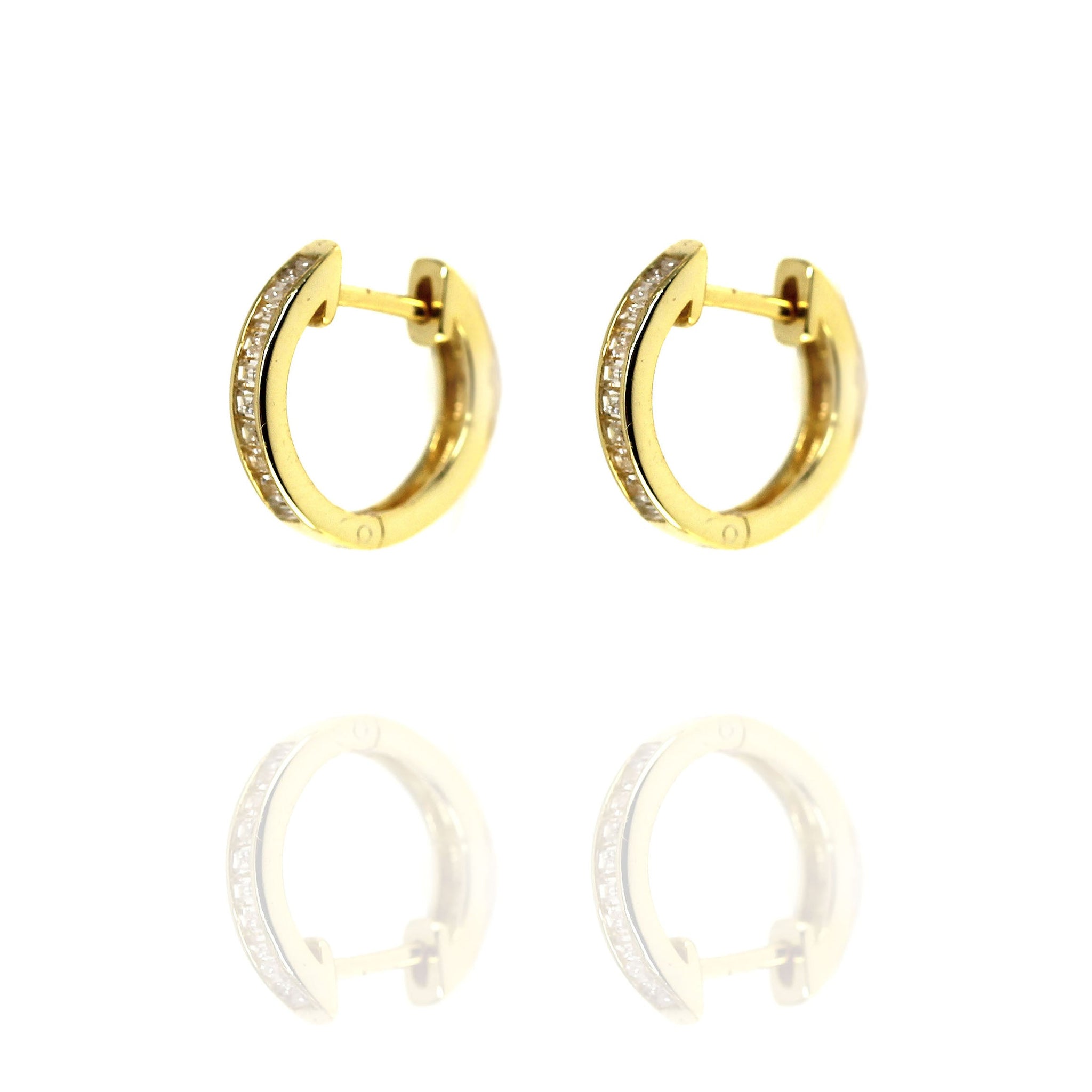 Baguette Small Hoop Gold Earrings with Cubic Zirconia