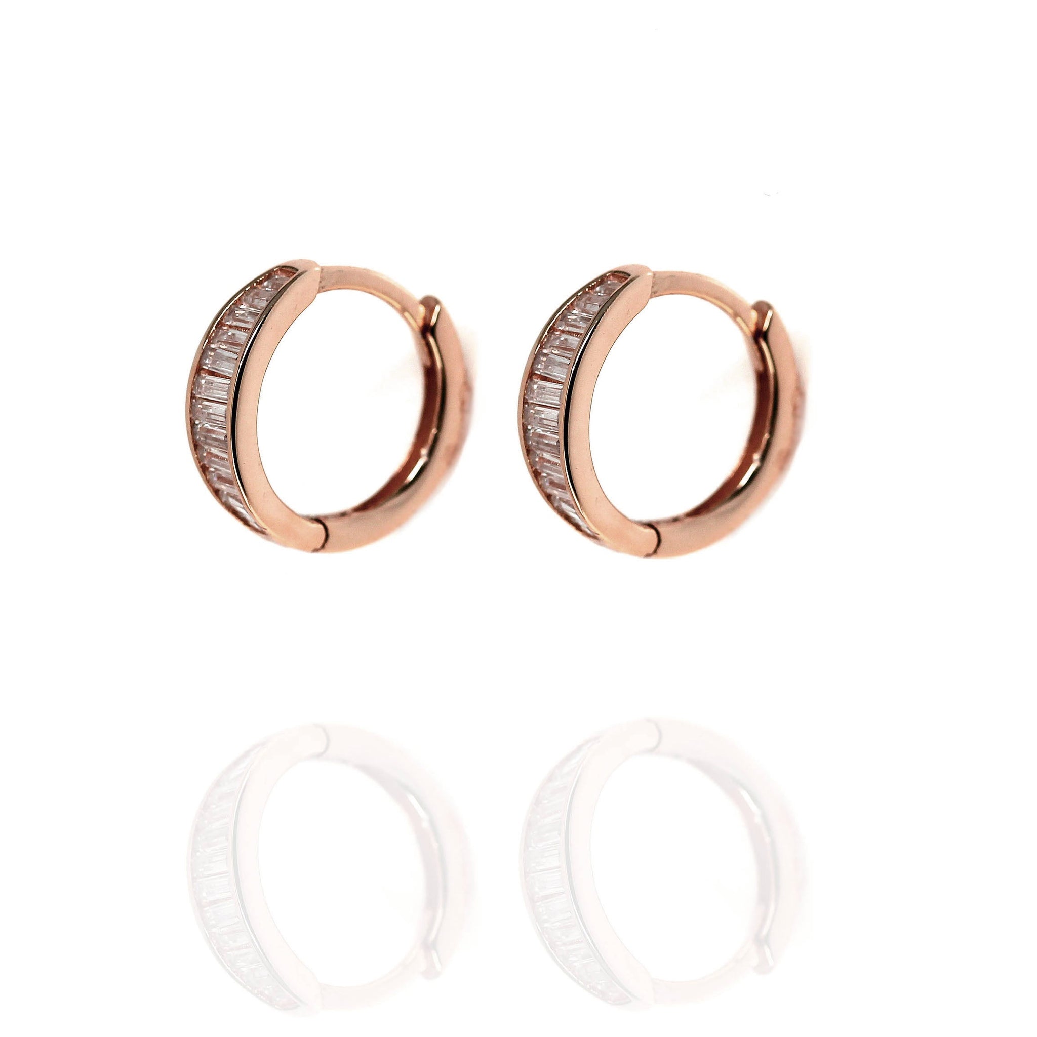 Rose Gold Huggie Earrings with Cubic Zirconia