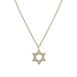 Gold-plated Chain Necklace with Star of David and Cubic Zirconia Studs