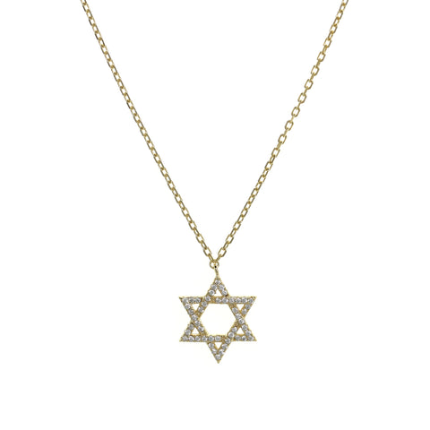 Gold-plated Chain Necklace with Star of David and Cubic Zirconia Studs