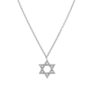 Silver Chain Necklace with Star of David and Cubic Zirconia Studs