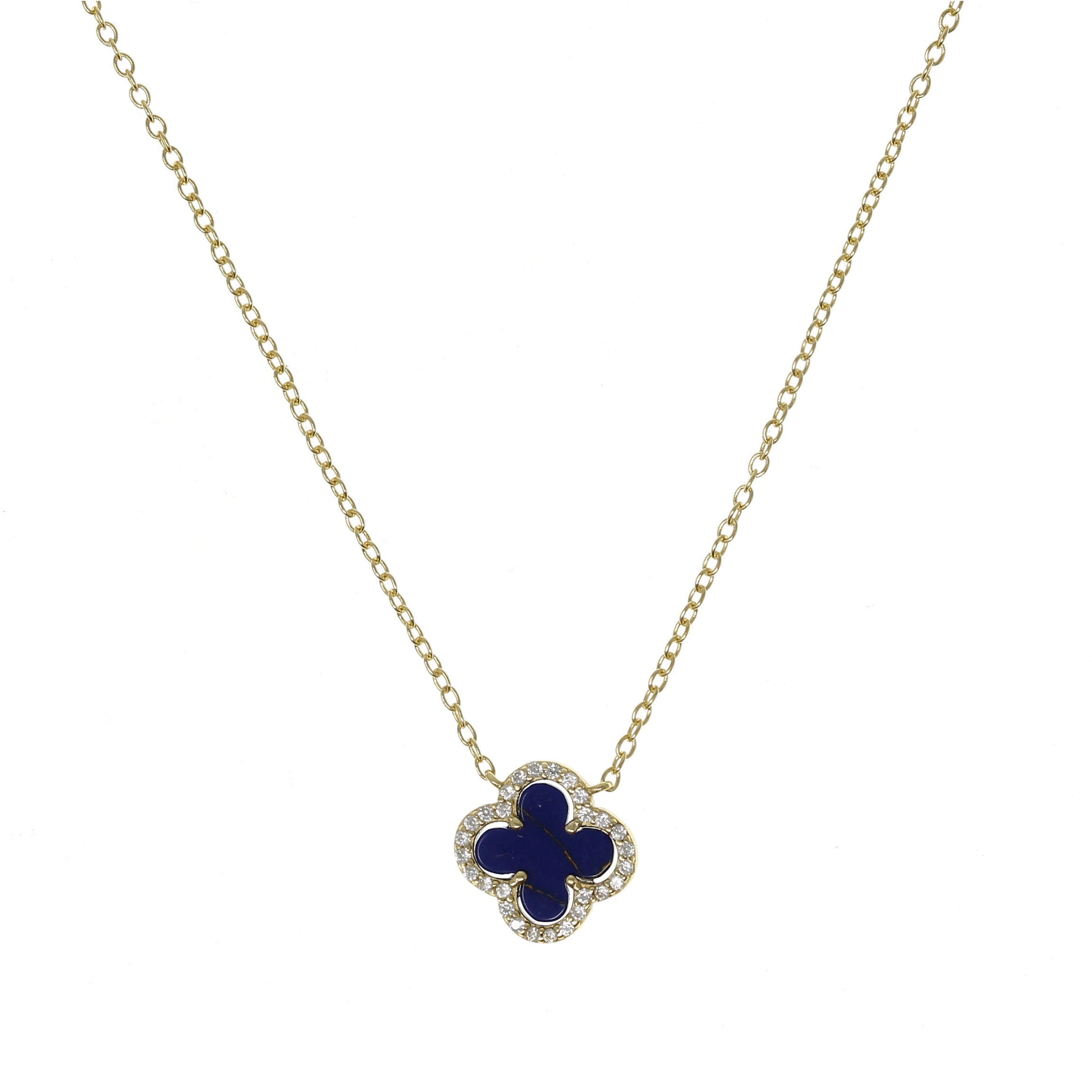 Gold Clover with Lapis and Cubic Zirconia Necklace