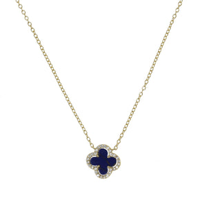 Gold Clover with Lapis and Cubic Zirconia Necklace