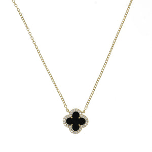 Gold Clover with Black Onyx and Cubic Zirconia Necklace