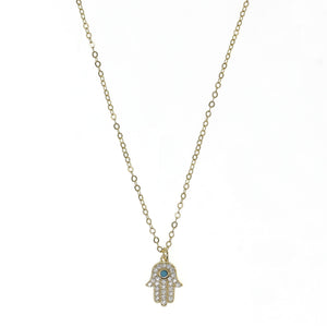 Turquoise and Cubic Zirconia Hamsa Pendant Necklace