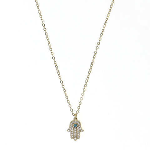Turquoise and Cubic Zirconia Hamsa Pendant Necklace