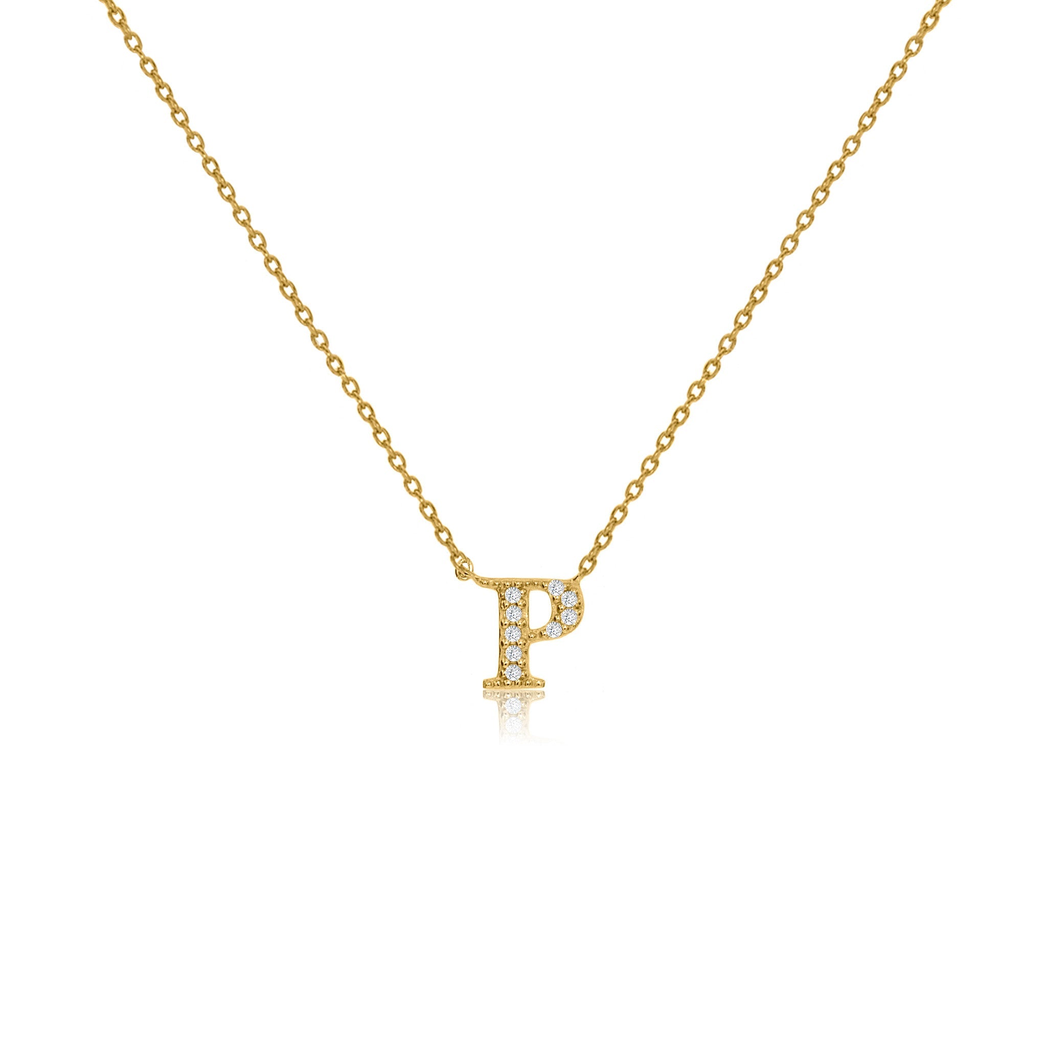 
Gold-plated silver initial necklace with CZ decoration and sliding length adjuster.

