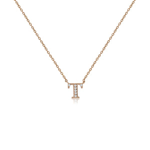 
Rose Gold on Silver Initial Necklace with CZ Decoration - Initial 'T'

