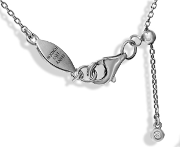 
Sterling silver initial necklace with cubic zirconia decoration and micron plating, featuring a sliding length adjuster, depicting the letter 'K'

